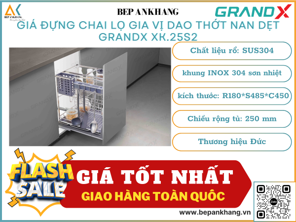 Giá đựng chai lọ gia vị dao thớt nan dẹt GRANDX XK.25S2 - 250mm